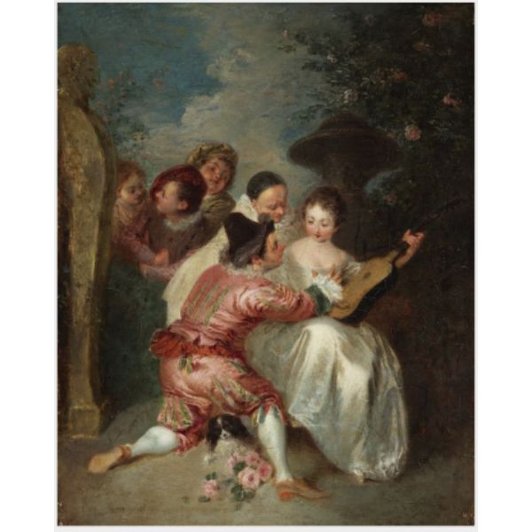 Le Conteur Artists from the Commedia dell'Arte in a landscape 