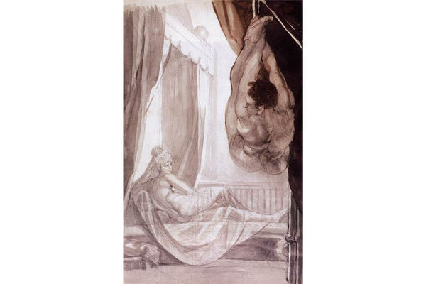 Brunhilde Observing Gunther, Whom She Has Tied to the Ceiling 1807 Painting by Johann Henry Fuseli