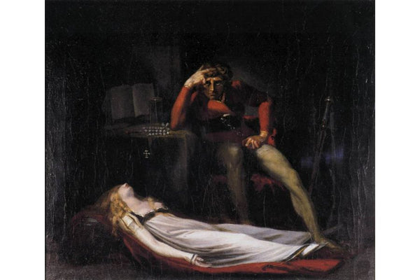 The Italian Court or Ezzelier Count of Ravenna musing over the body of Meduna slain by him for infidelity during his absence in the Holy Land Painting by Johann Henry Fuseli