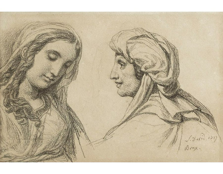 Jeune Fille Et Vieille Femme Vues En Buste Painting by Jacques Louis David