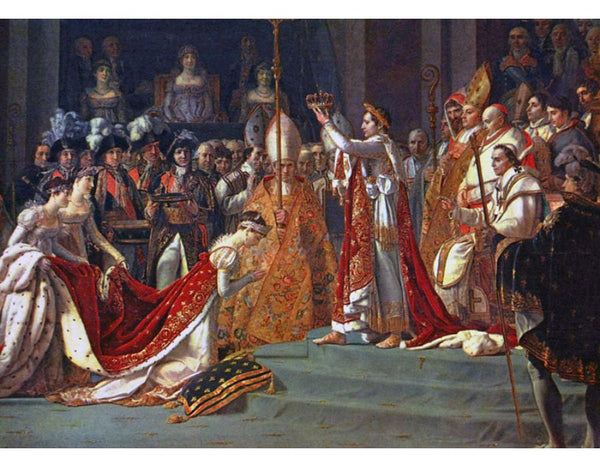 Anointing of Napoleon I and Coronation of the Empress Josephine. Napoleon stands behind Pope Pius VII Painting by Jacques Louis David