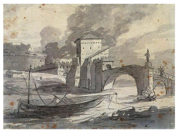 View of the Tiber and Castel St Angelo 1776-77 Painting by Jacques Louis David