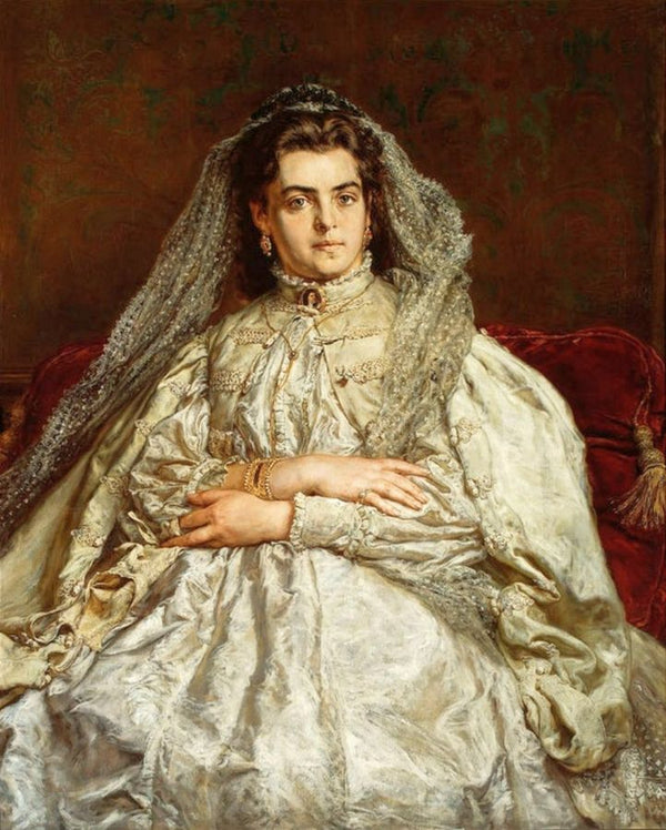 Portrait of Artist's Wife in a Wedding Dress Painting by Jan Matejko