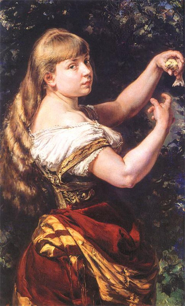 Portrait of the Artist's Daughter Beata with a Canary Painting by Jan Matejko