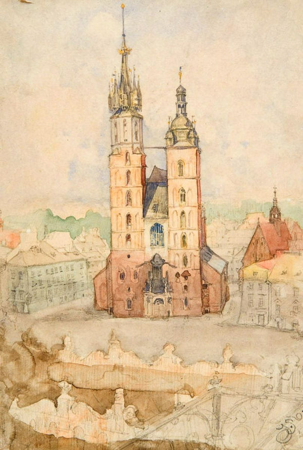 View of the St. Mary's Church from the Town Hall Tower in Cracow Painting by Jan Matejko