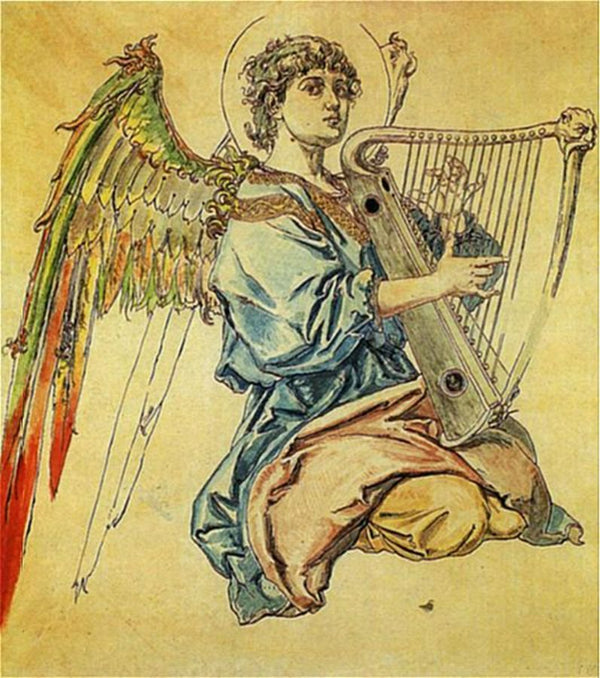 Angel with harp Painting by Jan Matejko