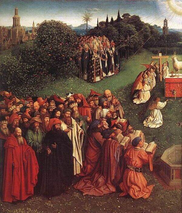 The Ghent Altarpiece- Adoration of the Lamb (detail 2) 1425-29 
