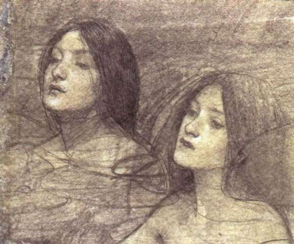 Two Nymphs - study for Hylas and the Nymphs (circa 1896 Painting by John William Waterhouse