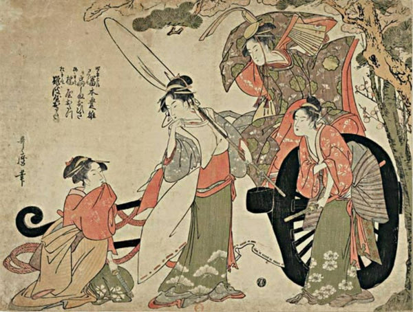 Mitate of the broken cart, showing an episode of the fight between Michizane and the Fujiwara 