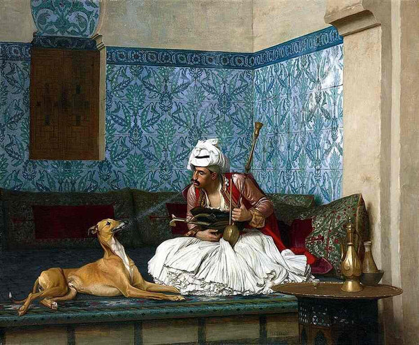 Arnaut Blowing Smoke in His Dog's Nose Painting by Jean-Leon