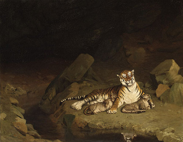 Tigress and Her Cubs Painting by Jean-Leon
