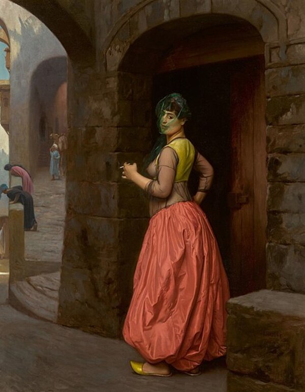 Woman from Cairo, Smoking a Cigarette Painting by Jean-Leon