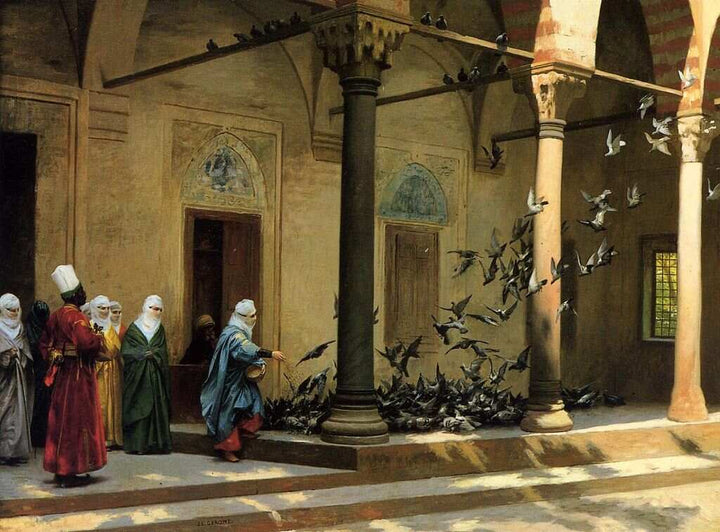 Les pigeons Painting by Jean-Leon