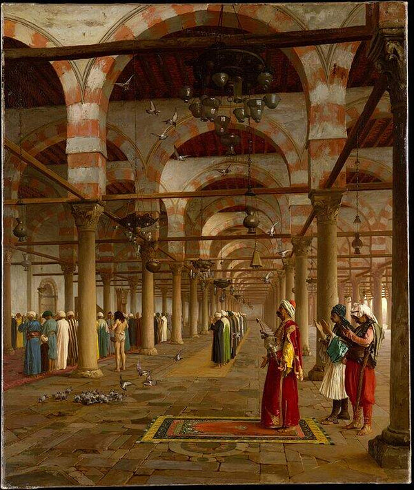 Public Prayer in the Mosque of Amr, Cairo Painting by Jean-Leon