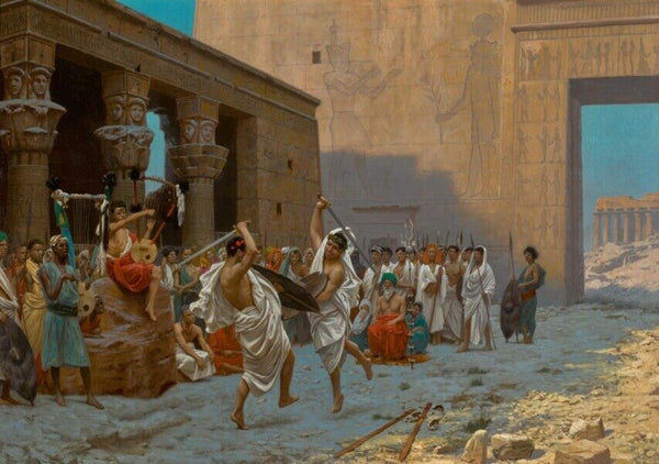 The Pyrrhic Dance (or Sword Dance Before Egyptian Ruins) Painting by Jean-Leon
