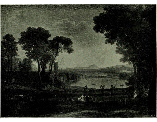 An Italianate river landscape with figures dancing and making music on a bank, a town beyond 