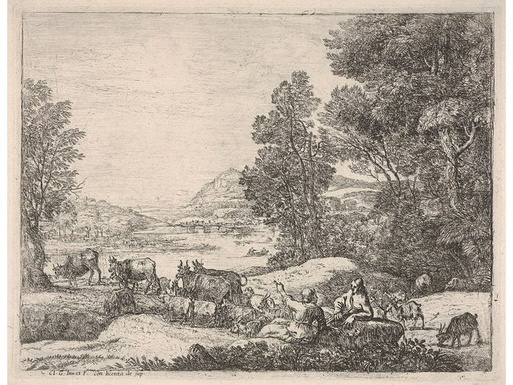 Shepherd and shepherdess conversing in a landscape 
