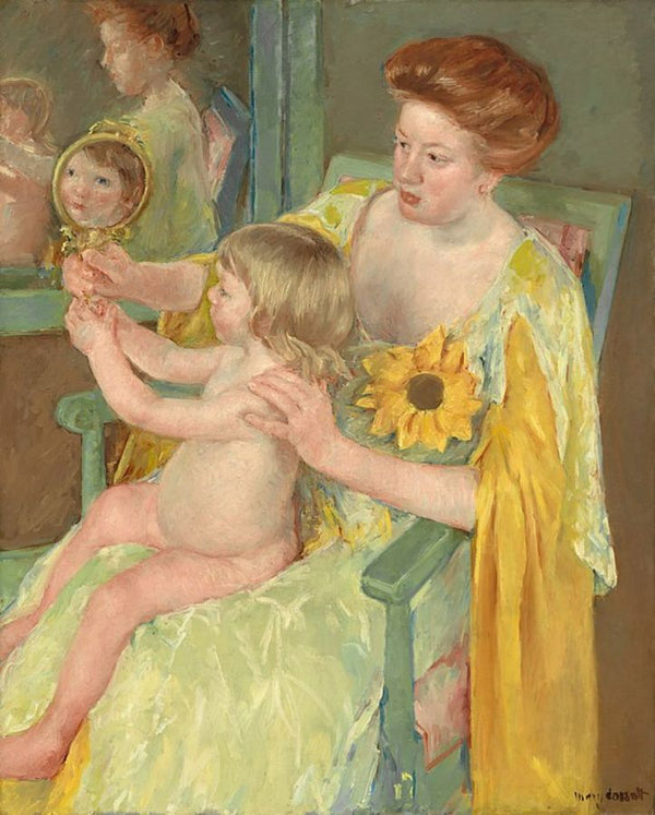 Mother Wearing A Sunflower On Her Dress 