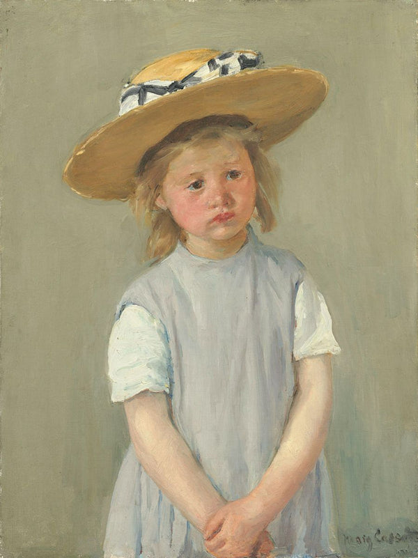 Little Girl In A Big Straw Hat And A Pinnafore 