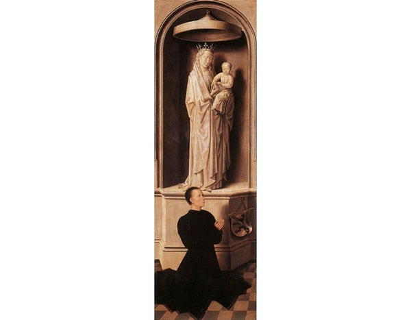 The Last Judgement, Triptych, left wing, outside, scene Praying founder Angelo Tani and Mary with the child 