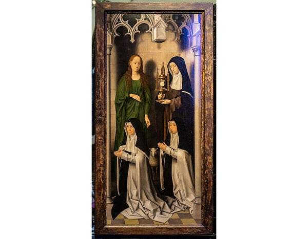 Triptych of the Mystical Marriage of St. Catherine of Alexandria, right wing, Agnes and Clara van Casembrood with Nuns 