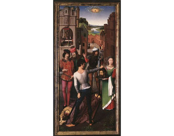 Triptych of the Mystical Marriage of St. Catherine of Alexandria, left wing, the beheading of John the Baptist 