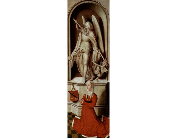 The Last Judgement, Triptych, right wing, inside praying founder Caterina Tanagli and Archangel Michael 