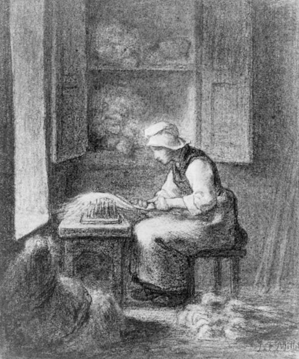 The Carder Painting by Jean-Francois Millet