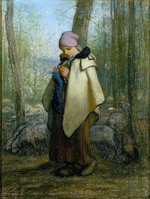 The Knitting Shepherdess Painting by Jean-Francois Millet