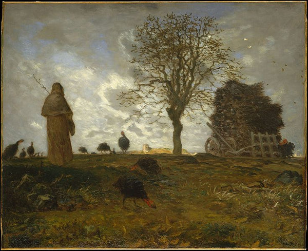 Autumn Landscape With A Flock Of Turkeys Painting by Jean-Francois Millet