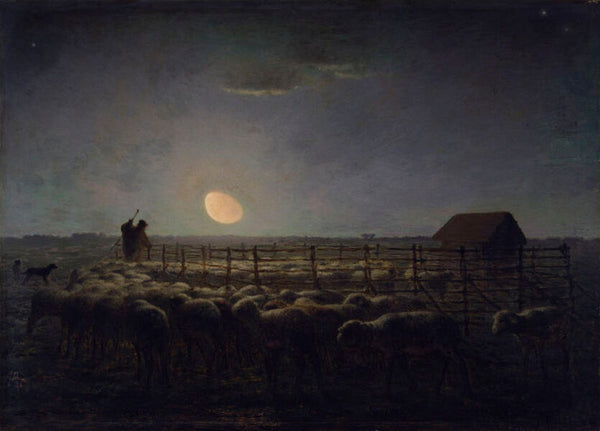 The Sheepfold, Moonlight, 1856-60 Painting by Jean-Francois Millet