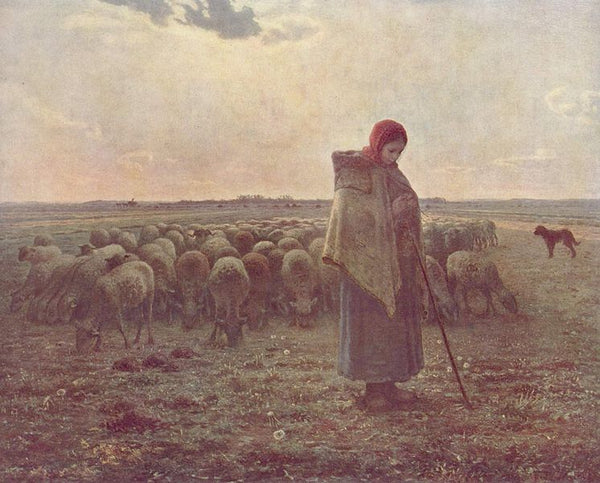 Shepherdess with her Flock, 1863 Painting by Jean-Francois Millet