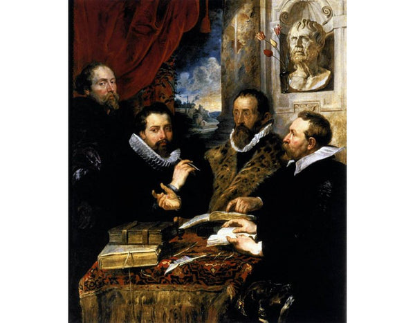 Selfportrait with brother Philipp, Justus Lipsius and another scholar 