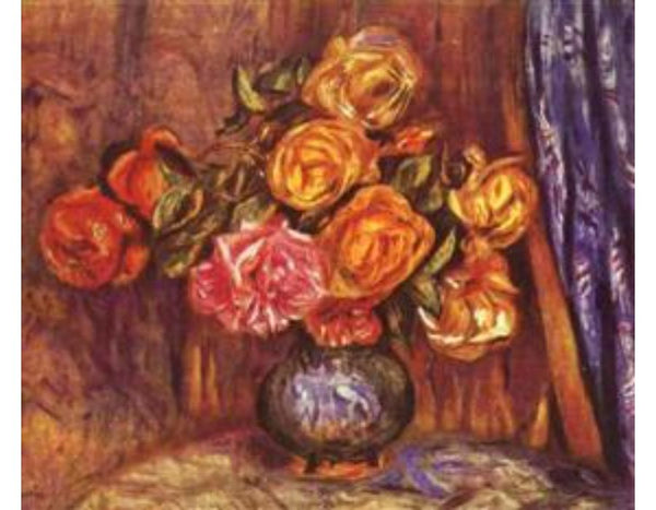 Roses Before the Blue Curtain Painting by Pierre Auguste Renoir