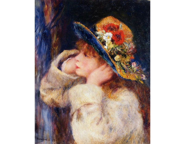 Young Girl In A Hat Decorated With Wildflowers Painting by Pierre Auguste Renoir