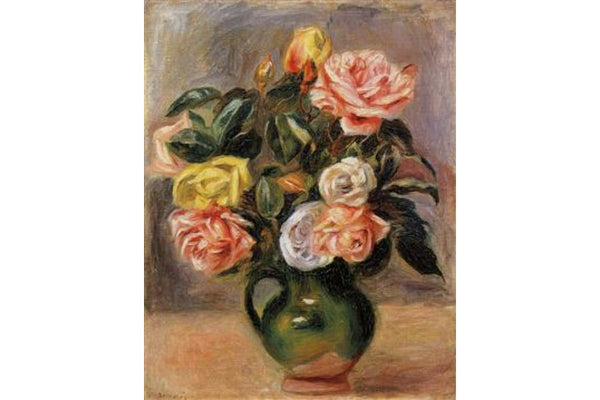 Bouquet of Roses in a Green Vase Painting by Pierre Auguste Renoir
