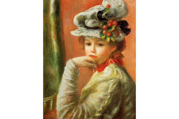 Young Girl In A White Hat Aka Woman Leaning On Her Han Painting by Pierre Auguste Renoir