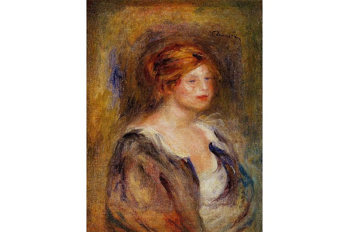 Young Girl In Blue Aka Head Of A Blond Woman Painting by Pierre Auguste Renoir
