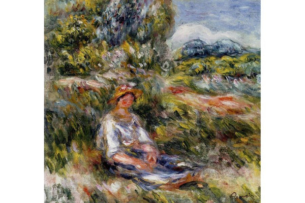 Young Girl Seated In A Meadow Painting by Pierre Auguste Renoir