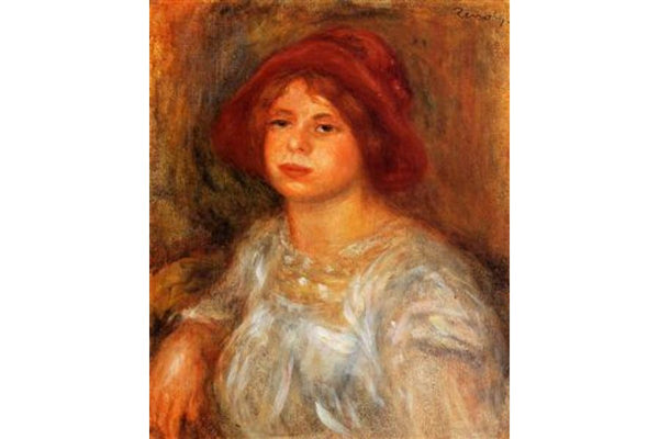 Young Girl Wearing A Red Hat Painting by Pierre Auguste Renoir