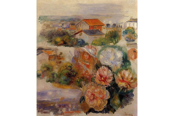 Landscape, Flowers and Little Girl Painting by Pierre Auguste Renoir