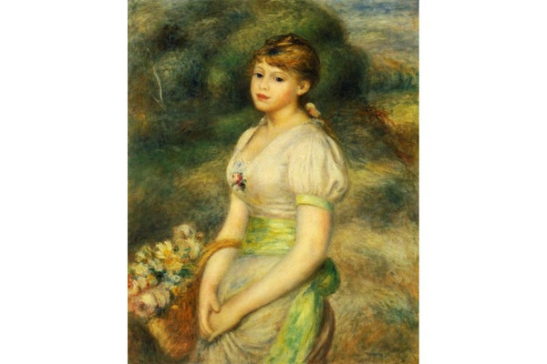 Young Girl With A Basket Of Flowers Painting by Pierre Auguste Renoir