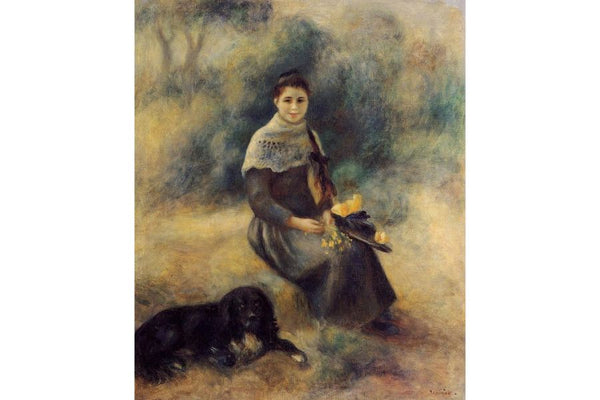 Young Girl With A Dog Painting by Pierre Auguste Renoir