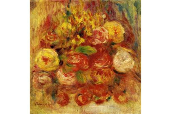 Flowers in a Vase with Blue Decoration Painting by Pierre Auguste Renoir