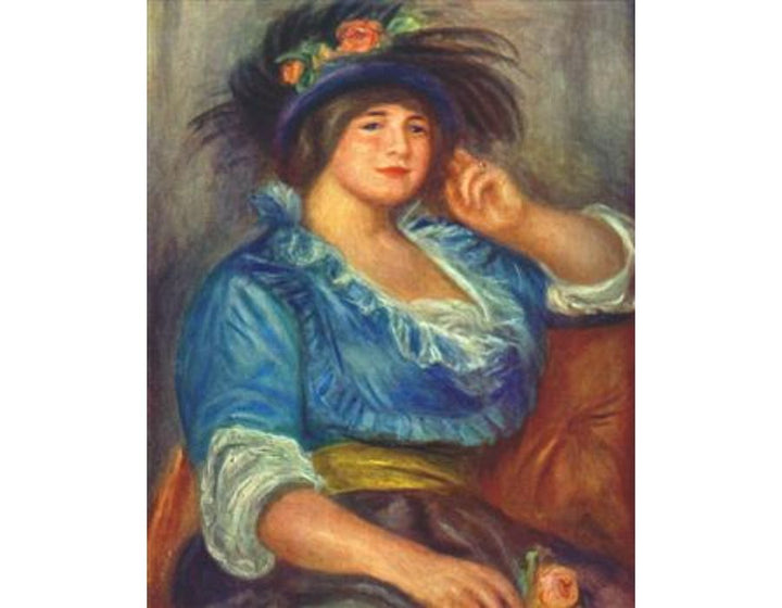 Young woman with a rose in her hat Painting by Pierre Auguste Renoir
