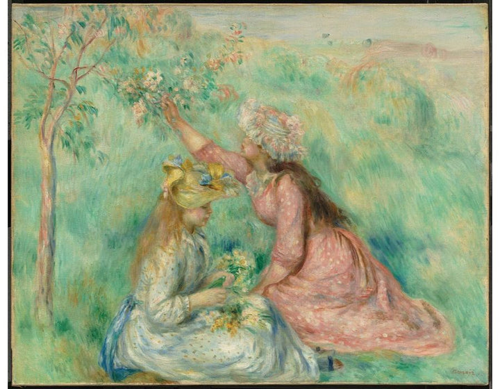 Girls Picking Flowers in a Meadow Painting by Pierre Auguste Renoir