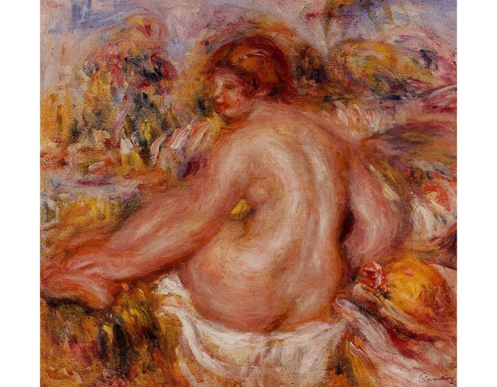 After Bathing Seated Female Nude Painting by Pierre Auguste Renoir