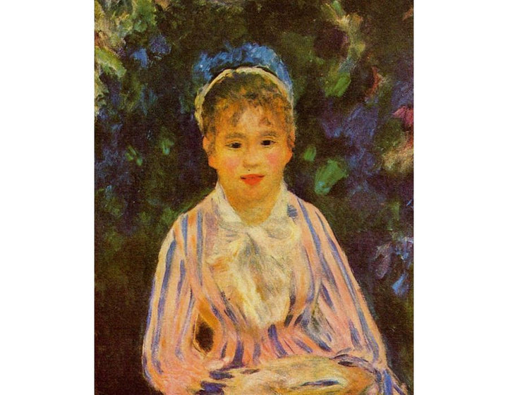 Young Woman In A Blue And Pink Striped Shirt Painting by Pierre Auguste Renoir