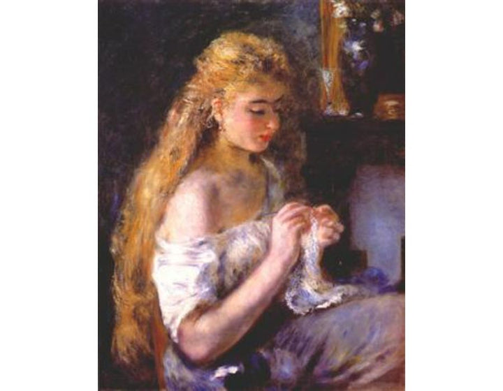 Girl crocheting Painting by Pierre Auguste Renoir