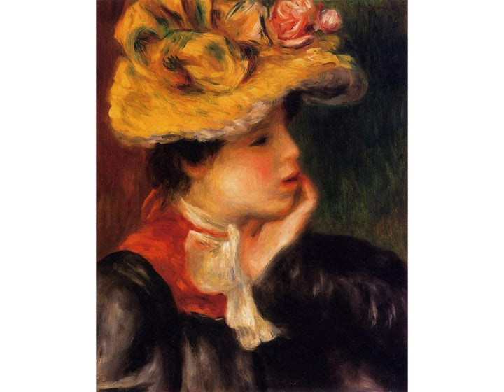 Head Of A Young Woman Aka Yellow Hat Painting by Pierre Auguste Renoir